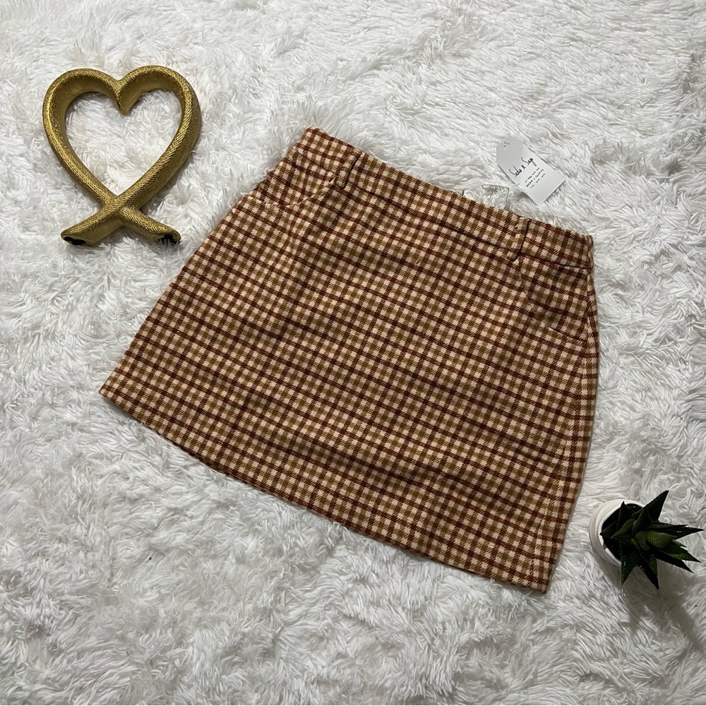 NWT SADIE & SAGE Sycamore Brown Plaid Mini Skirt - Picture 2 of 11